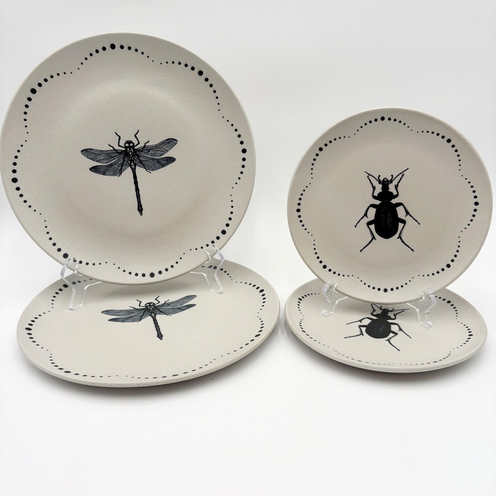 Mesa Brasil HALLOWEEN Insect Plates‎ Set of 4 Beetle and Dragonfly Dishes